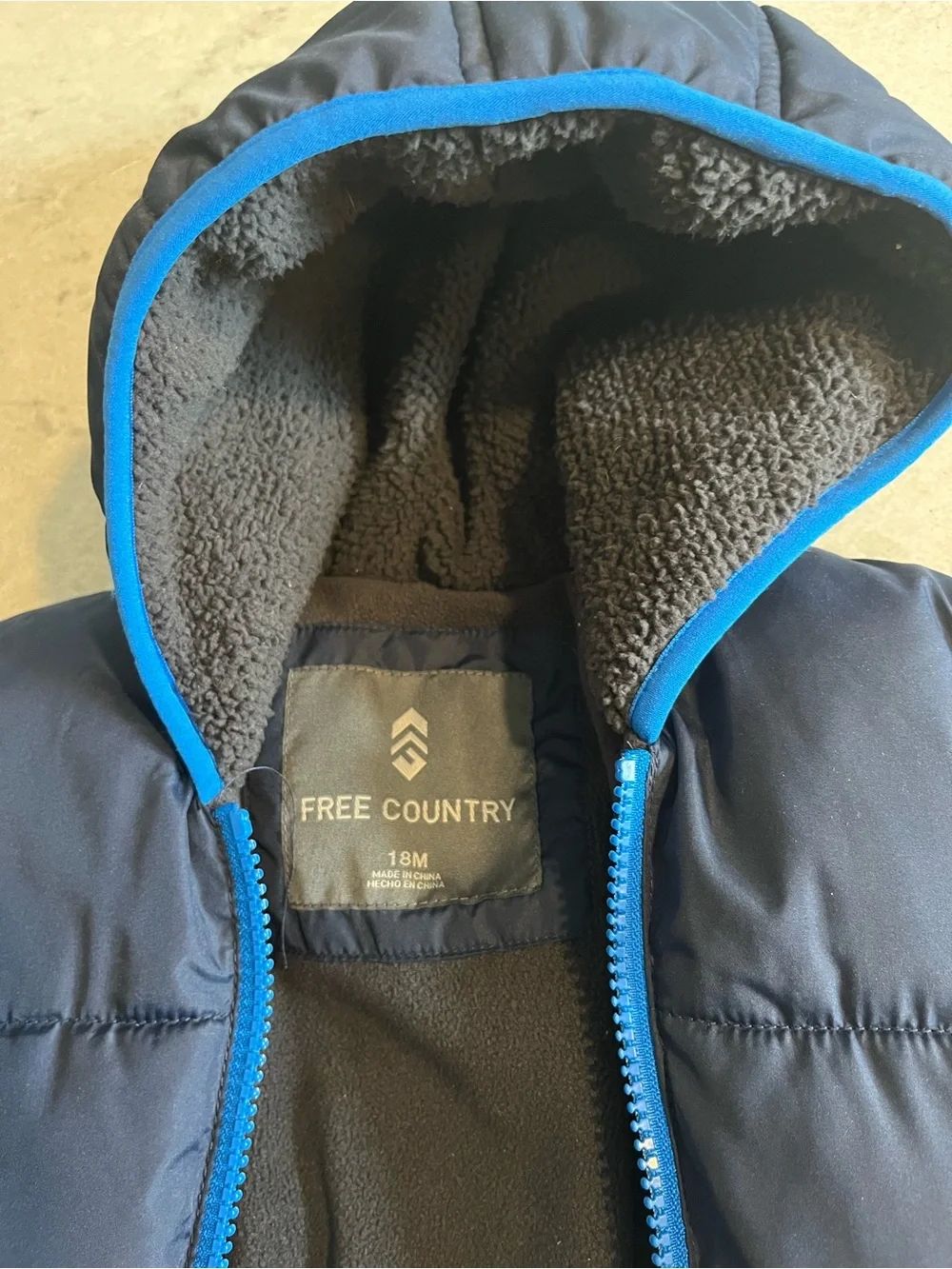Free Country Navy Puffer Sleep Sack with Bright Blue Trim